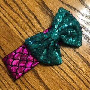 Green Glitter Big Bow on Pink Mermaid Headband